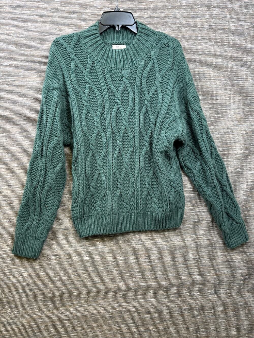 Elan Cable-Knit Sweater Womens Size S Green Crew Neck Long Sleeve Pullover